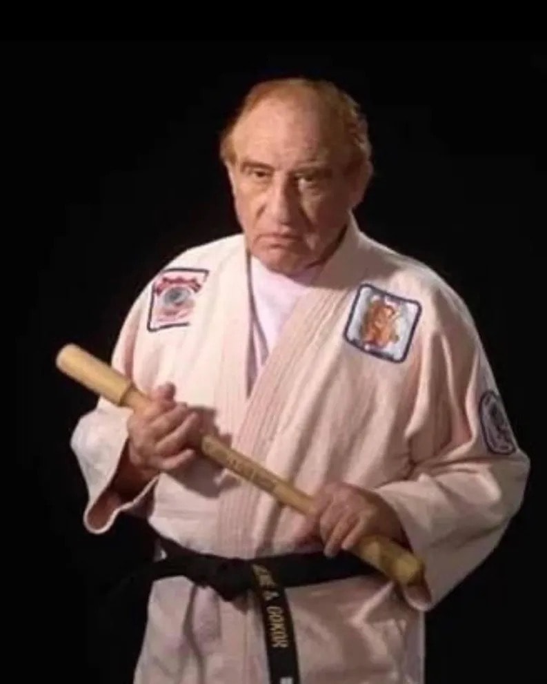 Martial arts master in uniform holding stick